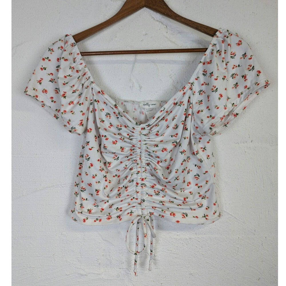 Cropped Floral Blouse Ditsy Cottagecore Pink Red Flowers Coquette Womens Medium